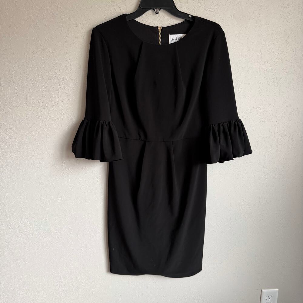 Joesph Ribkoff Black 3/4 Ruffled Sleeve Crew Neck Pencil Cocktail Dress Womens 8